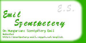 emil szentpetery business card