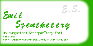 emil szentpetery business card